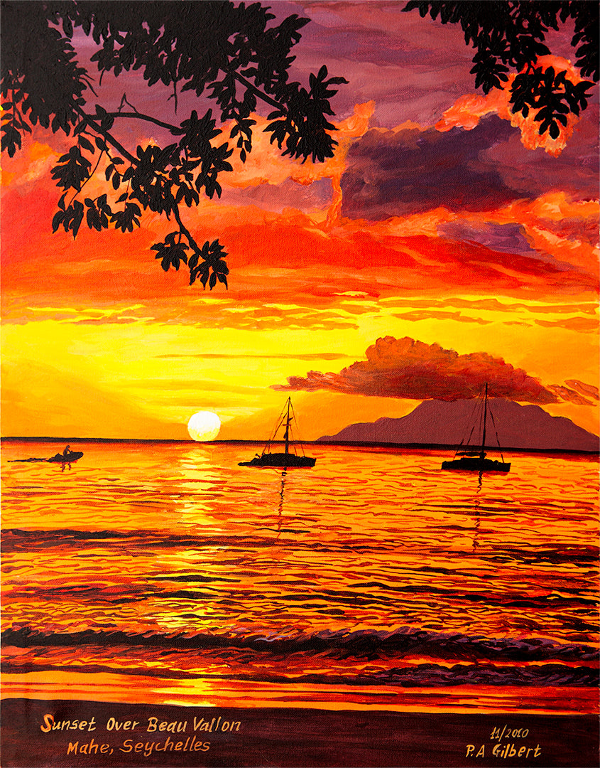 Sunset over Beau Vallon, Original Painting – Seychelles Fine Art (Copy)