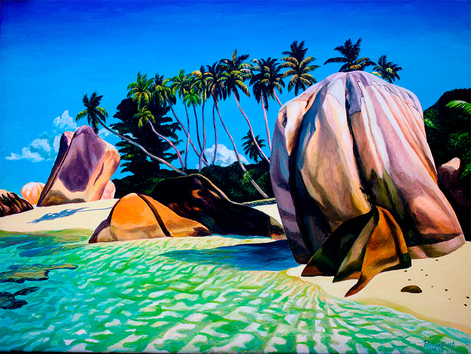 Anse Source d'argent Beach no.2, Original Painting – Seychelles Fine Art